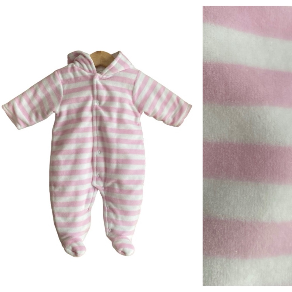 Kissy Kissy Light Pink White Stripe Viva Velour Footed Bunting Suit